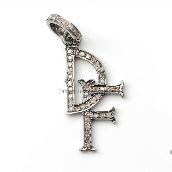 DF Handmade Sterling Silver Alphabet Initial Pave Diamond Charms Pendant Jewelry, Pave Diamond Monogram Charm Pendant Jewelry