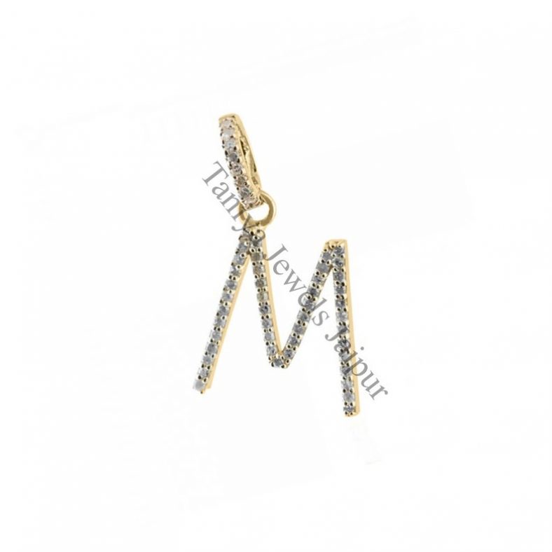 14k Solid Yellow Gold Handmade Initial "M" Shape Pave Diamond Pendant Jewelry, Alphabet Gold Charms, 14k Gold Charms, Gold Pendant
