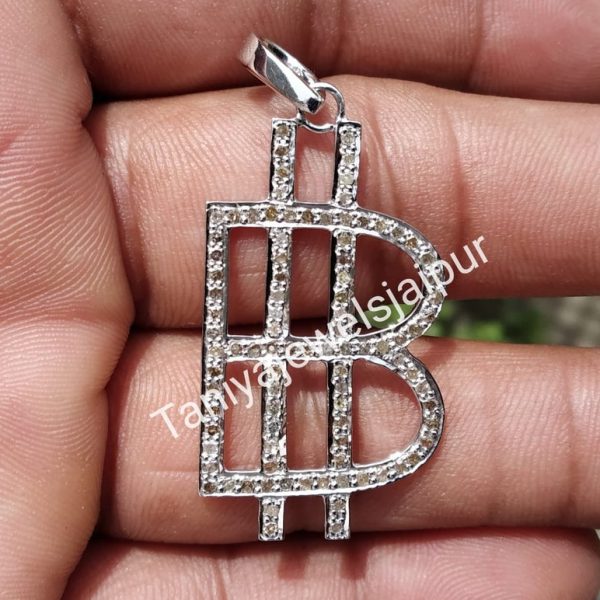 Personalized natural pave diamond AB initial alphabet pendant, Designer sterling silver pendant