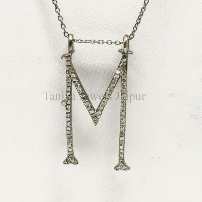 Handmade Pave Diamond initial 'M' Alphabet Charms Pendant, M Shape Alphabet Charms Pendant Jewelry, initial Alphabet Charms