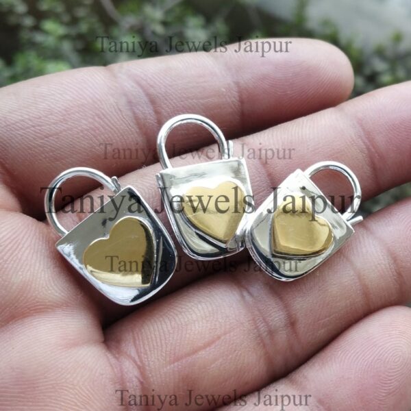 Handmade Sterling Silver With Yellow Gold Plating Heart Shape Padlock Jewelry, Padlock Jewelry, Heart Padlock Jewelry