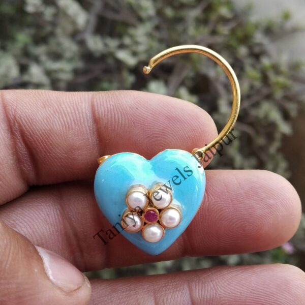 Turquoise Color Enamel Handmade Heart Shape Designer Pearl Ruby Padlock Jewelry, Enamel Heart Padlock Jewelry