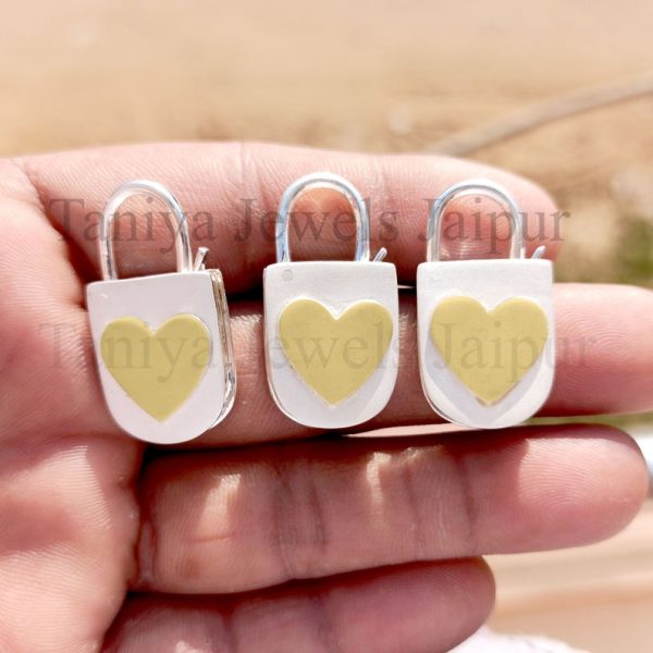 Handmade Sterling Silver With Yellow Gold Plating Heart Shape Padlock Jewelry, Padlock Jewelry, Heart Padlock Jewelry, Silver Padlocks
