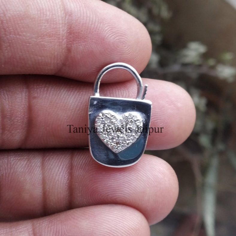 Valentine Day Gift!! Handmade Sterling Silver Pave Diamond Heart Shape Padlock Jewelry, Silver Padlock Jewelry, Heart Padlock Jewelry