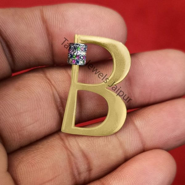 B Letter Multisapphire Carabiner Lock, B Alphabet Carabiner Lock, Custom Letter Carabiner Lock, Letter Lock Pendant, A to Z All Letter's