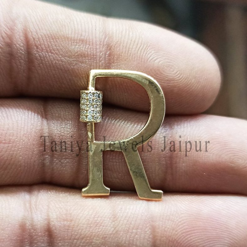 Pave Diamond R Letter Carabiner Lock, R Alphabet Carabiner Lock, Custom Letter Carabiner Lock, Carabiner Letter A to Z All Letter's