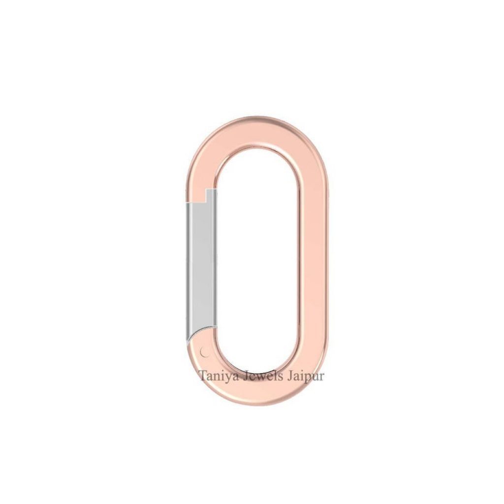 Two Tone Plating Snap Oval Lock, Solid 925 Silver Rose Gold Plated Snap Lock, Oval Carabiner Snap Hook Wholesale Jewelry