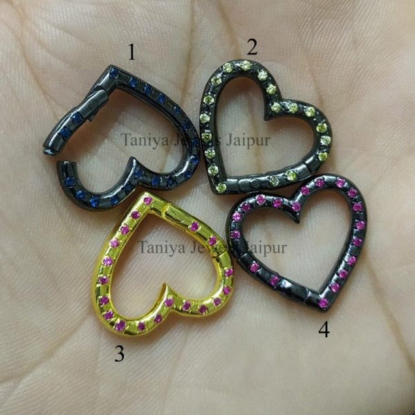 Heart Shape Sapphire Handmade Snap Link Lock, Sterling Silver Handmade Heart Snap Lock, Sapphire