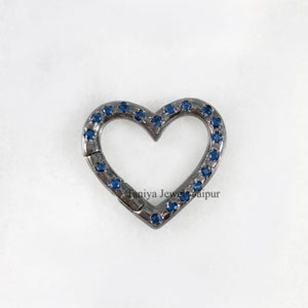 Heart Shape Sapphire Handmade Snap Link Lock, Sterling Silver Handmade Heart Snap Lock, Sapphire Clasp Lock