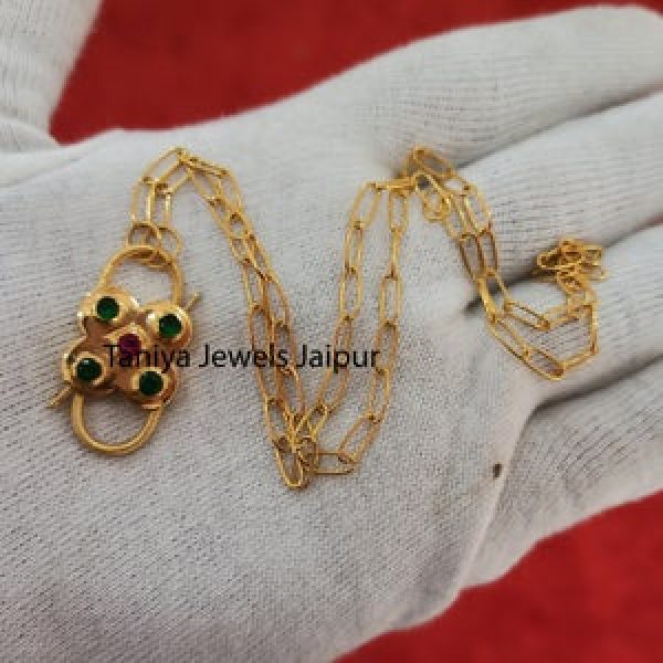 Yellow Gold Plating Flower Shape Sterling Silver Paper Clip Pad Lock Chain Necklace Jewelry, Paper Clip Chain Necklace Jewelry