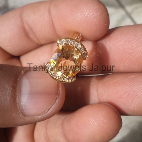 Gold Plating Citrine Gemstone White Topaz Ring, Citrine Silver Ring, Sterling Silver Ring Jewelry