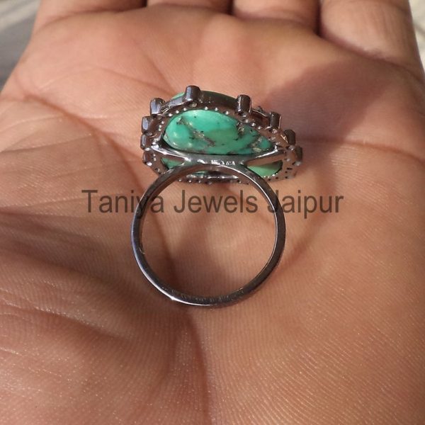 Designer Turquoise Handmade Sterling Silver Pave Diamond Ring Jewelry, Silver Women's Ring Jewelry, Vintage Jewelry, Designer Handmade Ring