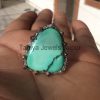 Designer Turquoise Handmade Sterling Silver Pave Diamond Ring Jewelry, Silver Women's Ring Jewelry, Vintage Jewelry, Designer Handmade Ring