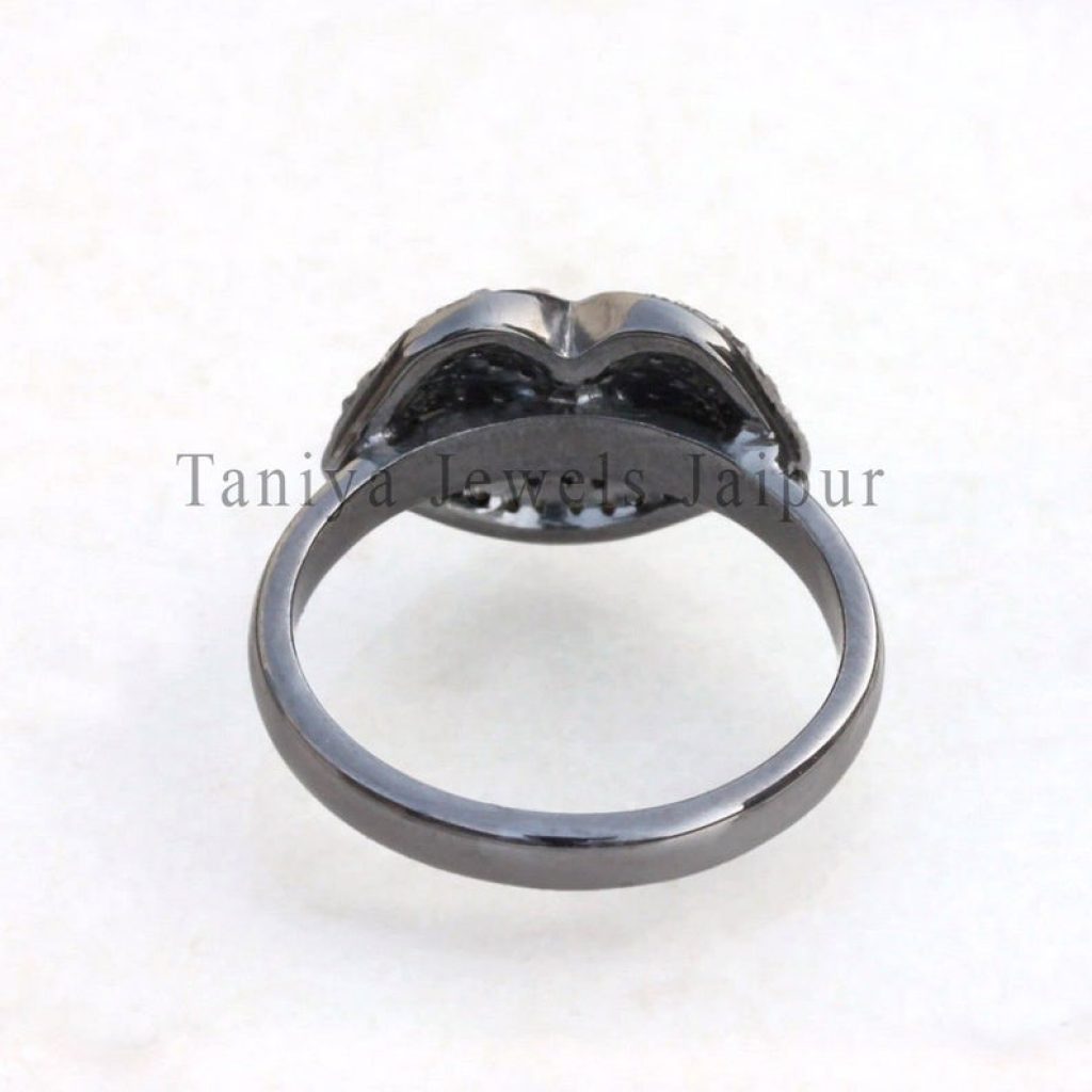 925 Sterling Silver Pave Diamond Lip Design Ring Handmade Jewelry, Silver Lip Shape Ring, Diamond Ring Jewelry