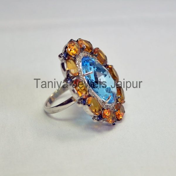 925 Sterling Silver Multi stone Sapphire Citrine Blue Topaz Beautiful Ring For Women’s Ring Jewelry, Ring Jewelry