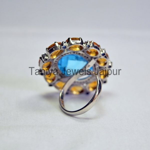 925 Sterling Silver Multi stone Sapphire Citrine Blue Topaz Beautiful Ring For Women’s Ring Jewelry, Ring Jewelry