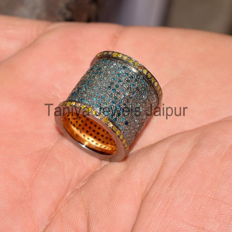 Valentine Day Gift!! Blue Sapphire Pave Finger Ring, 14k Gold and 925 Silver Newest Ring, Gemstone Women Finger Ring Jewelry