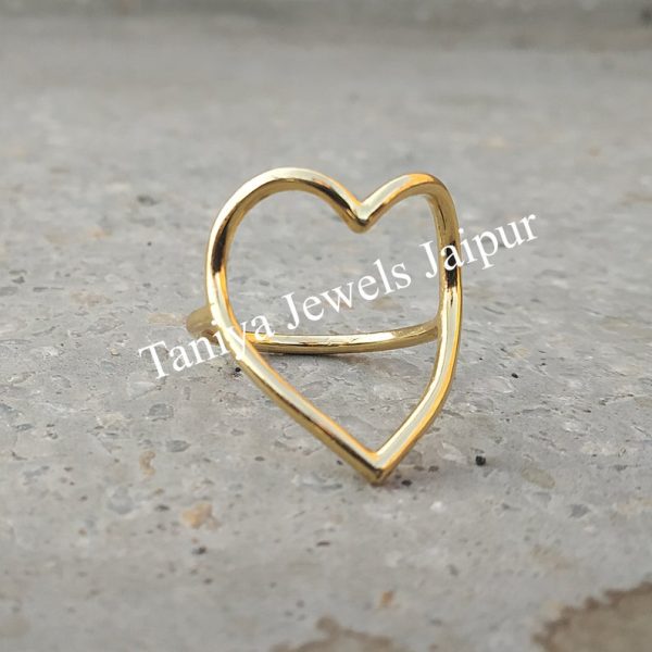 Valentine Gift!! 14k Solid Yellow Gold Heart Shape Ring, Designer Heart Shape Yellow Gold Ring For Women's, 14k Gold Heart Ring