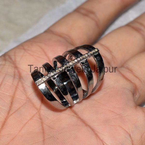 Handmade Silver Pave Diamond Micro Pave Ring, Diamond Silver Row Line Ring Jewelry, Diamond Line Ring