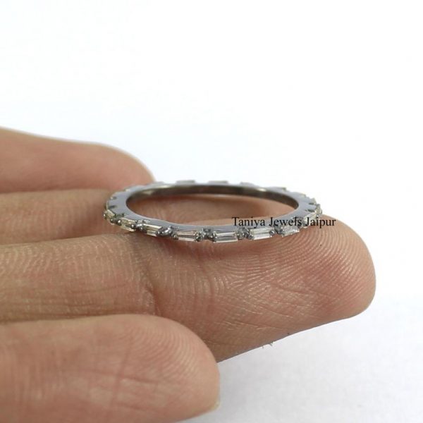 925 Sterling Silver Handmade Natural Baguettes Pave Diamond Designer Band Ring Jewelry , Baguette Diamond Ring Jewelry