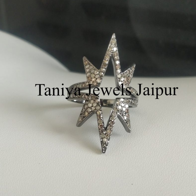 Natural Pave Diamond Star Shape Handmade Sterling Silver Ring Jewelry, Star Diamond Ring, Ring Jewelry