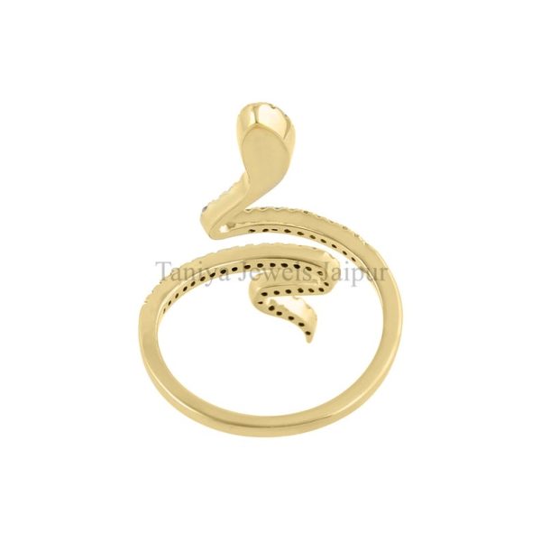 Yellow Gold Plating Handmade Pave Diamond Snake Shape Ring Sterling Silver Jewelry, Diamond Snake Ring, Silver Snake Ring
