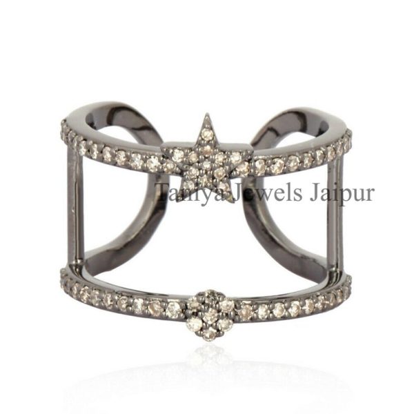 Xmass Ring, Diamond Star Xmass Silver Ring, Pave Diamond Christmas Ring, Star Diamond Ring Jewelry