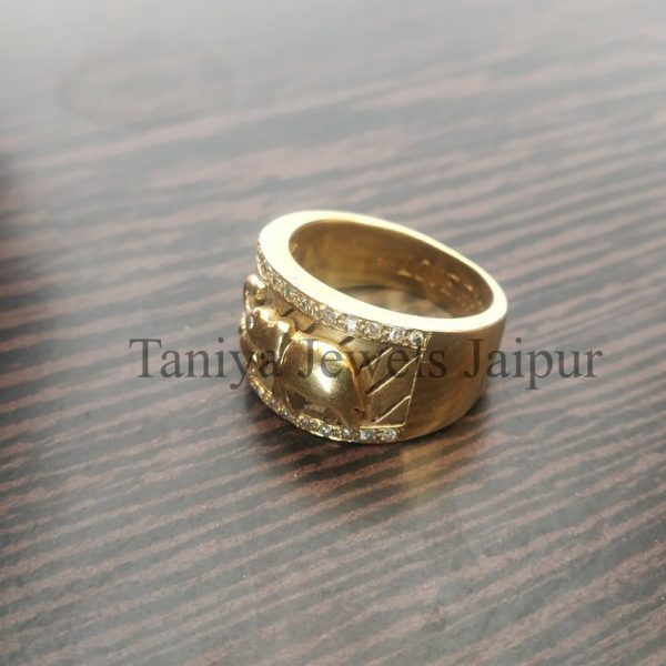 14k Solid Yellow Gold Diamond Round Elephant Design Band Ring Jewelry, Gold Band Ring, Diamond Band Ring, Weeding Ring, Engagement Ring