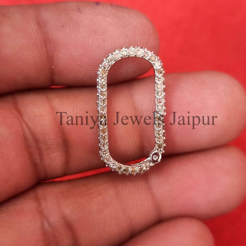 Natural Pave Diamond Handmade Snap Link Clasp Bracelet Lock Fine Jewelry, Diamond Link Lock, Silver Carabiner Lock