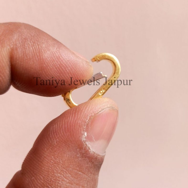 Two Tone Plating Snap Oval Lock, Solid 925 Silver Yellow Gold Plated Snap Lock, Oval Carabiner Snap Hook Wholesale Jewelry