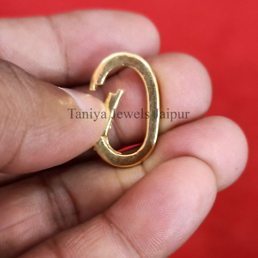14k Yellow Gold Snap Oval Lock, Link Snap Lock, Oval Carabiner Snap Hook Wholesale Jewelry, Gold Clasp Lock Jewelry