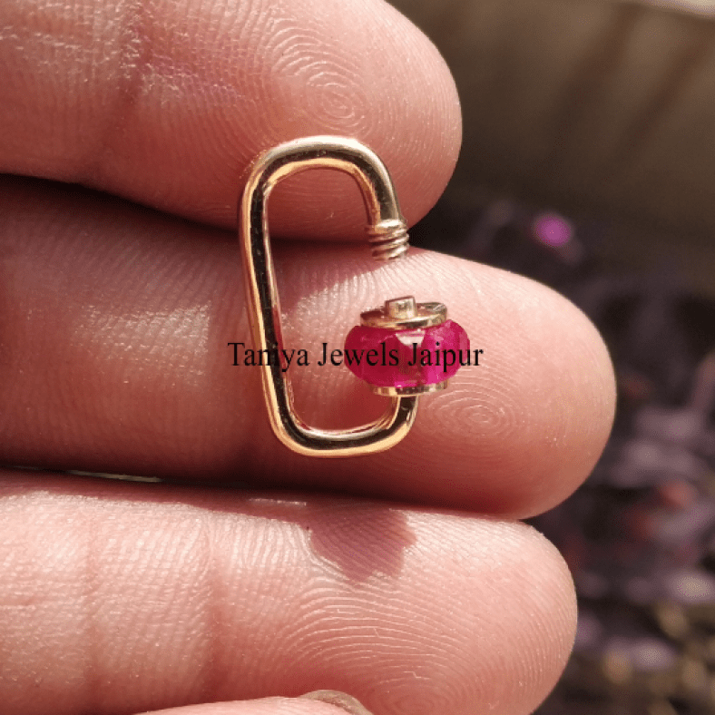 Natural Diamond 14K Yellow Gold Carabiner Lock Clasp 15 MM Finding Jewelry