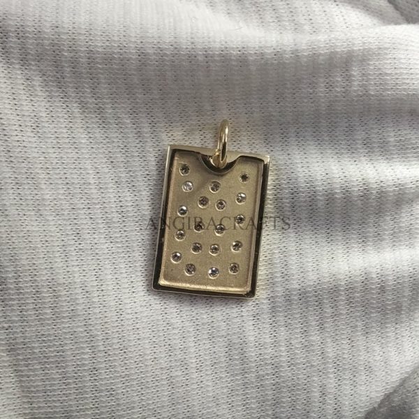 14k Solid Yellow Gold Pave Diamond Dog Tag Charms Vintage Pendant Jewelry, 14k Gold Dog Tag Charms Pendant