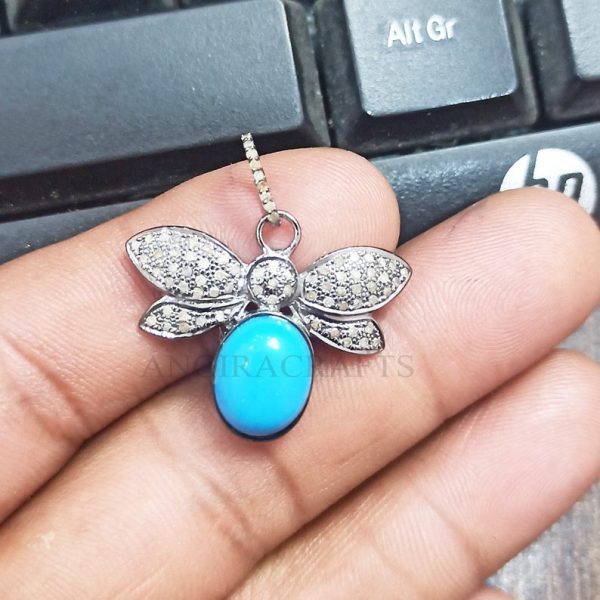 925 Sterling Silver Pave Diamond Bee Pendant Charm Pendant Jewelry, Honey Bee Necklace Jewelry