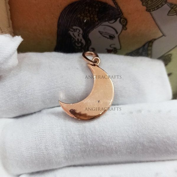 Half Moon Shape Natural Pave Diamond Necklace Pendant, Solid Sterling Silver Half Shape Necklace Jewelry