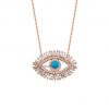 Sterling Silver Handmade Evil Eye Baguette Stone Turquoise Pave Diamond Pendant Jewelry