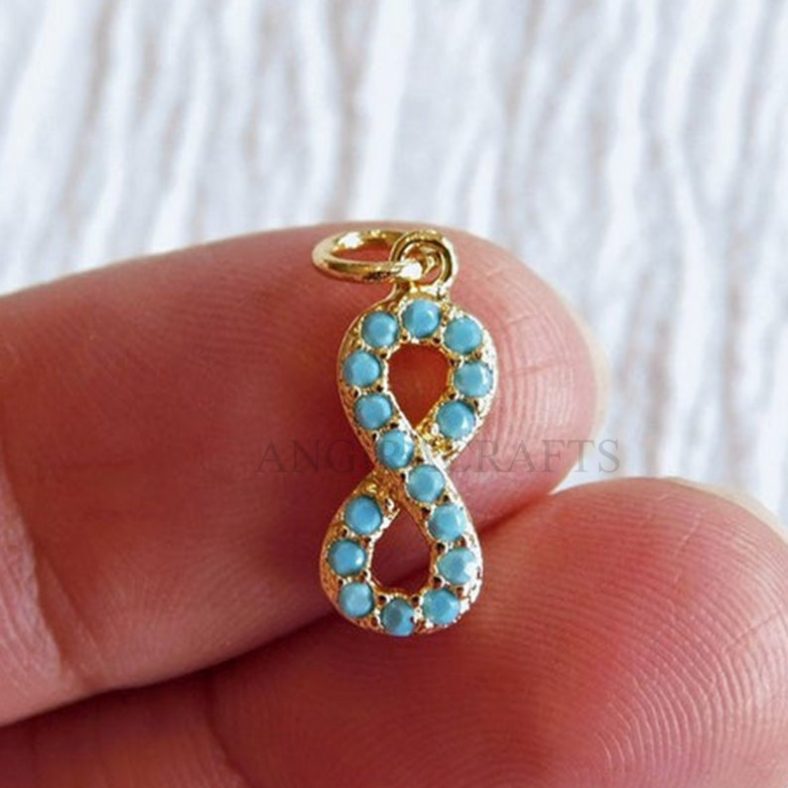 14k Solid Gold Turquoise Gemstone infinity Shape Charms Pendant Jewelry, 14k Solid Gold Infinity Pendant