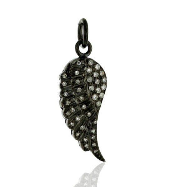 0.22 Natural Pave Diamond .925 Sterling Silver Angel Wing Design Pendant Jewelry