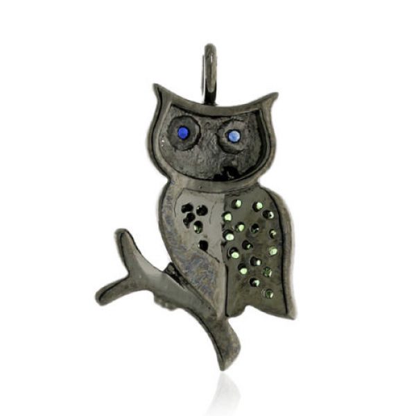 0.22ct Tsavorite Sapphire Sterling Silver Owl Pendant Jewelry