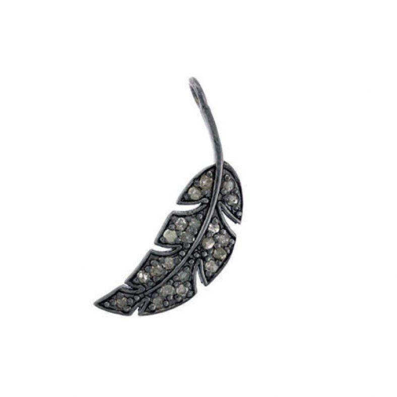 0.26 ct Pave Diamond 925 Sterling Silver Leaf Charm Necklace Pendant Jewelry