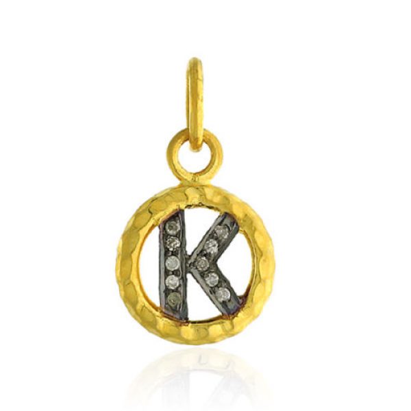 0.04ct Diamond 14kt Yellow Gold .925 Sterling Silver Initial "K" Pendant Jewelry