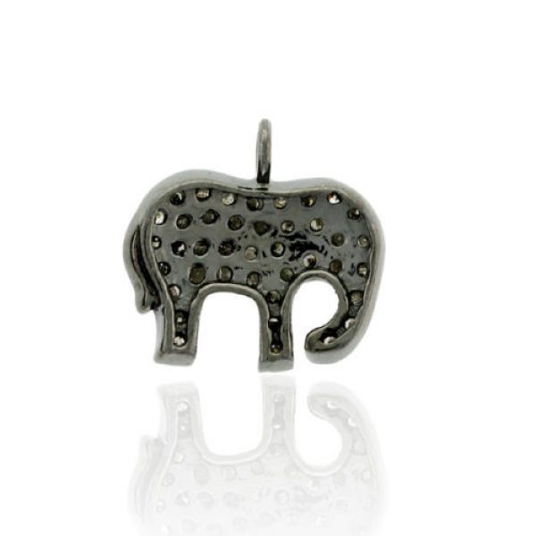 0.69ct Pave Diamond 925 Sterling Silver Elephant Charm Pendant Jewelry