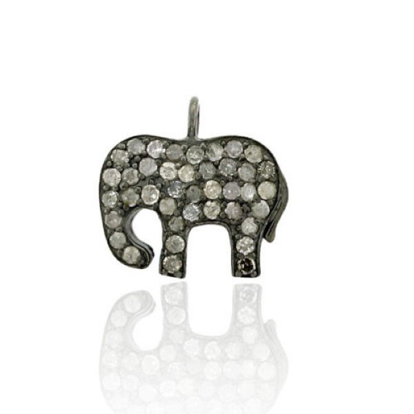 0.69ct Pave Diamond 925 Sterling Silver Elephant Charm Pendant Jewelry