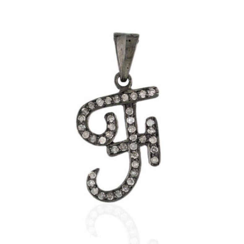 0.34ct Natural Pave Diamond Sterling Silver Designer Initial "F" Pendant Jewelry