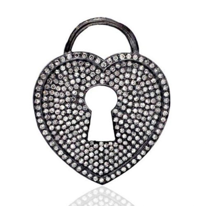 3.12 Ct Pave Diamond 925 Sterling Silver Heart Lock Design Pendant Gift Jewelry