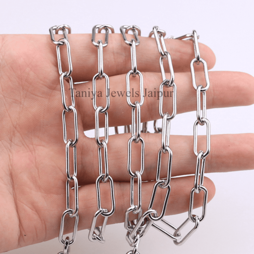 18 inch Flat Drawn Cable Paper Clip 925 Sterling Silver Chain Necklace Jewelry, Paper Clip Chain, Handmade Chain Jewelry