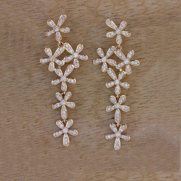 Natural 0.60 Ct Pave Diamond Flower Designs Dangle EARRINGS Solid 18k Yellow Gold Fine Jewelry Latest Design Handmade Jewellery