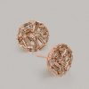 Baguette Diamond Round Stud Earrings, Studs, 18k Solid Rose Gold Fine Jewelry, Bridal Jewelry, Anniversary Gifts, Christmas Gifts
