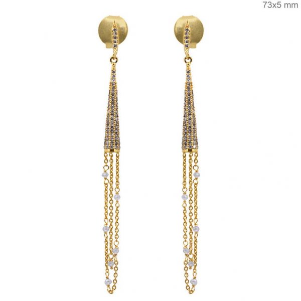 1.4 Ct Genuine Pave Diamond Tassel Dangle Earrings Solid 18k Yellow Gold Fine Jewelry, Pave Diamond Earrings, Gold Earrings, Christmas Gifts