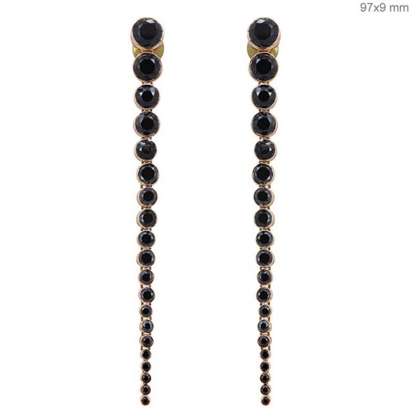 HIGH QUALITY 18.89 Ct Natural Black Diamond Long Dangle Earrings Solid 18k Rose Gold Party Wear Fine Jewelry
